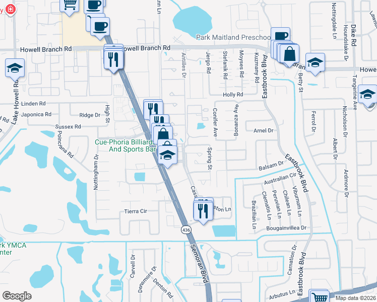 map of restaurants, bars, coffee shops, grocery stores, and more near 3101 Fairwood Court in Winter Park