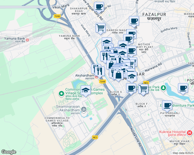 map of restaurants, bars, coffee shops, grocery stores, and more near in Delhi