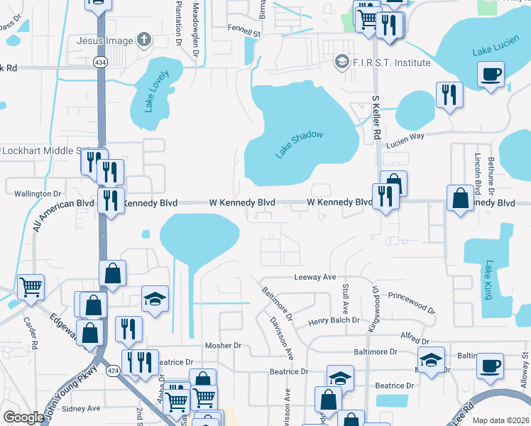 map of restaurants, bars, coffee shops, grocery stores, and more near in Eatonville
