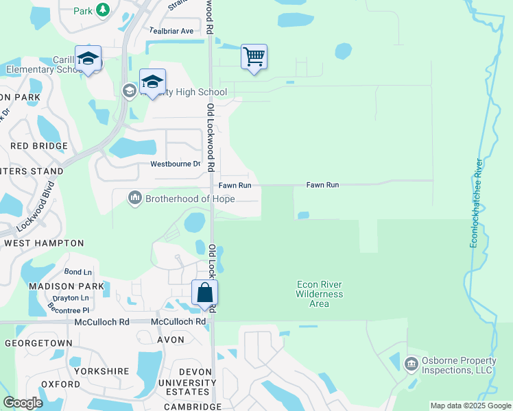 map of restaurants, bars, coffee shops, grocery stores, and more near 2345 Brickell Place in Oviedo