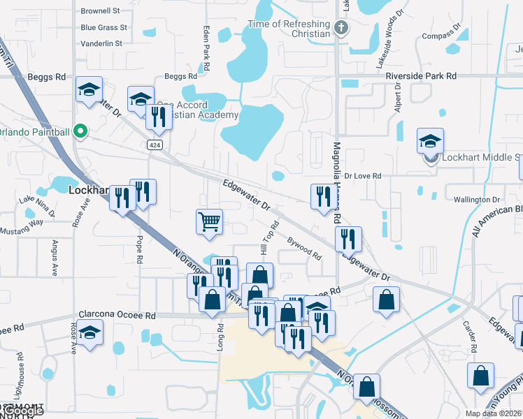 map of restaurants, bars, coffee shops, grocery stores, and more near 6700-6898 County Road 424 in Lockhart