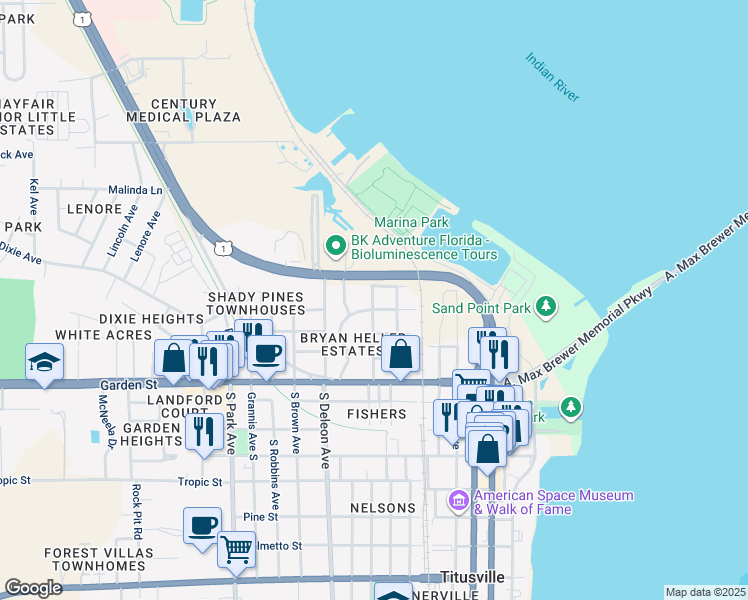 map of restaurants, bars, coffee shops, grocery stores, and more near 307 Lagrange Avenue in Titusville