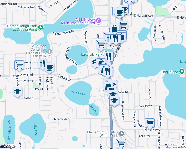 map of restaurants, bars, coffee shops, grocery stores, and more near 1070 Cottontail Lane in Maitland