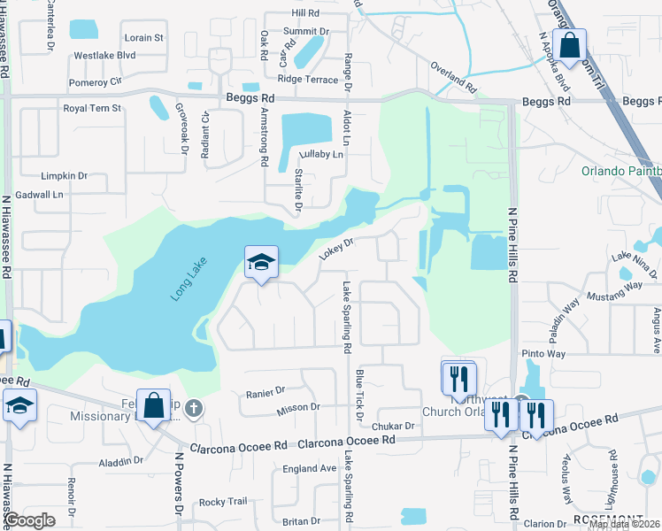 map of restaurants, bars, coffee shops, grocery stores, and more near 6019 Powder Post Drive in Orlando