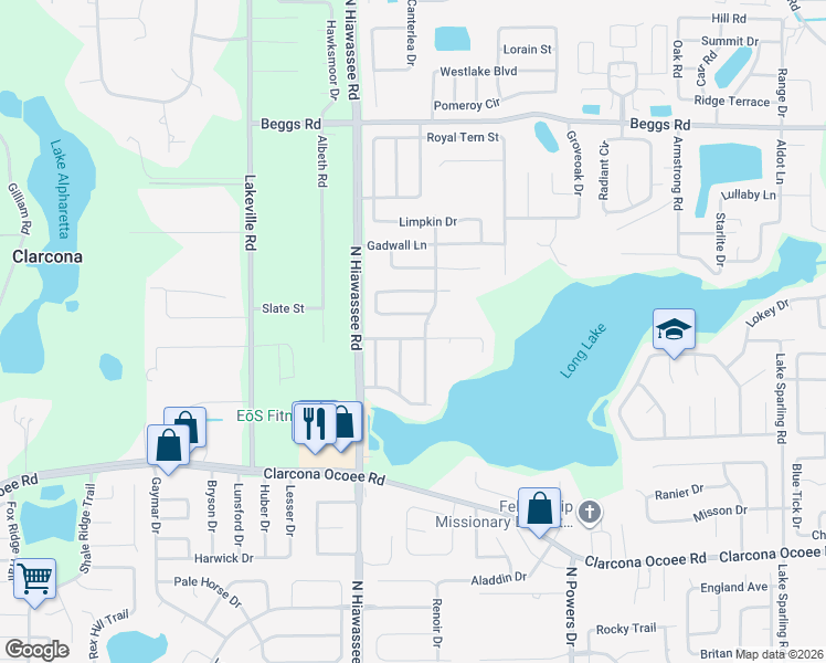 map of restaurants, bars, coffee shops, grocery stores, and more near 6911 Crescent Ridge Road in Orlando