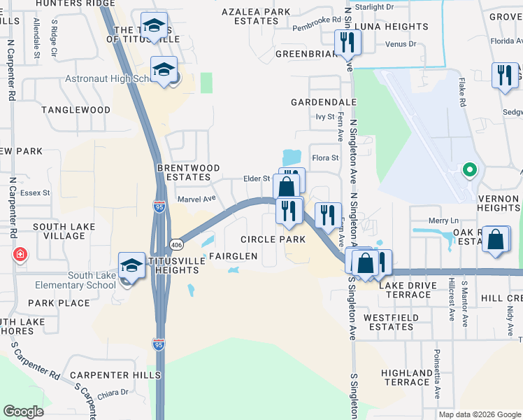 map of restaurants, bars, coffee shops, grocery stores, and more near 284 West Towne Place in Titusville