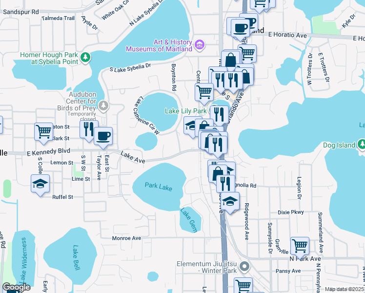 map of restaurants, bars, coffee shops, grocery stores, and more near 1070 Cottontail Lane in Maitland
