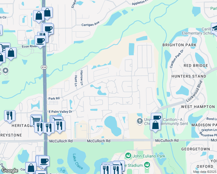 map of restaurants, bars, coffee shops, grocery stores, and more near 3679 Nassau Circle in Oviedo