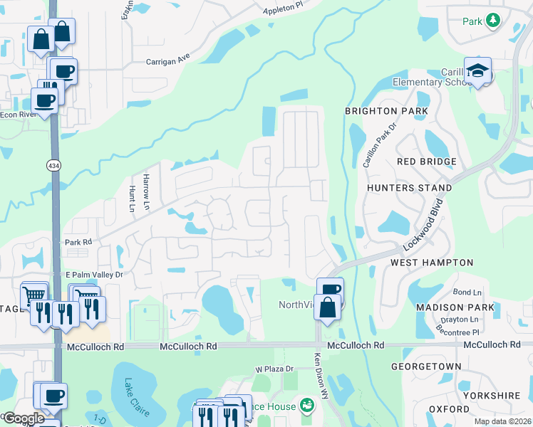 map of restaurants, bars, coffee shops, grocery stores, and more near 872 Date Palm Court in Oviedo