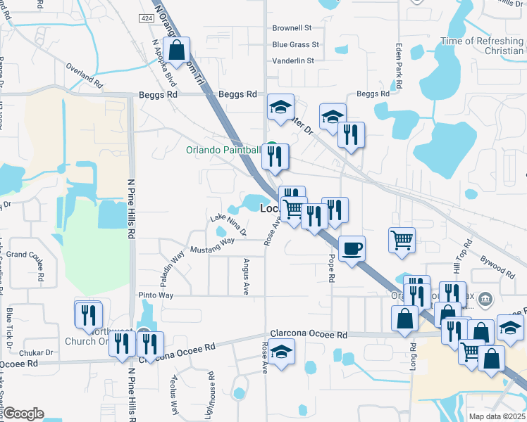 map of restaurants, bars, coffee shops, grocery stores, and more near 6904 North Orange Blossom Trail in Orlando