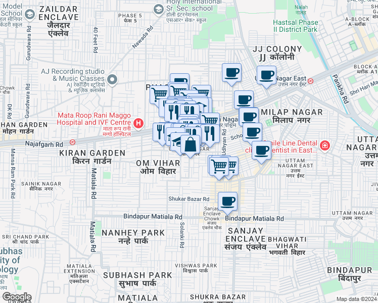 map of restaurants, bars, coffee shops, grocery stores, and more near in Delhi