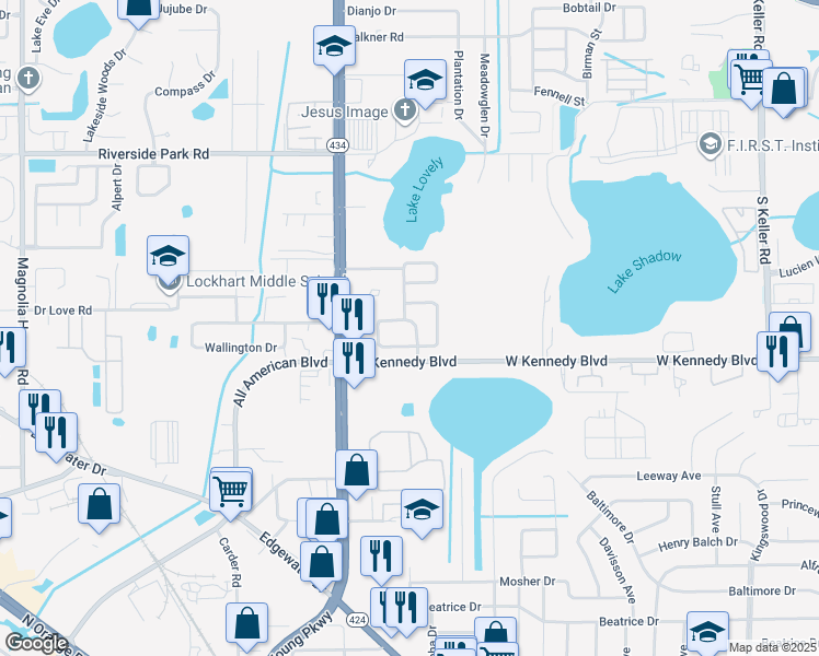 map of restaurants, bars, coffee shops, grocery stores, and more near 7101 Davar Avenue in Orlando