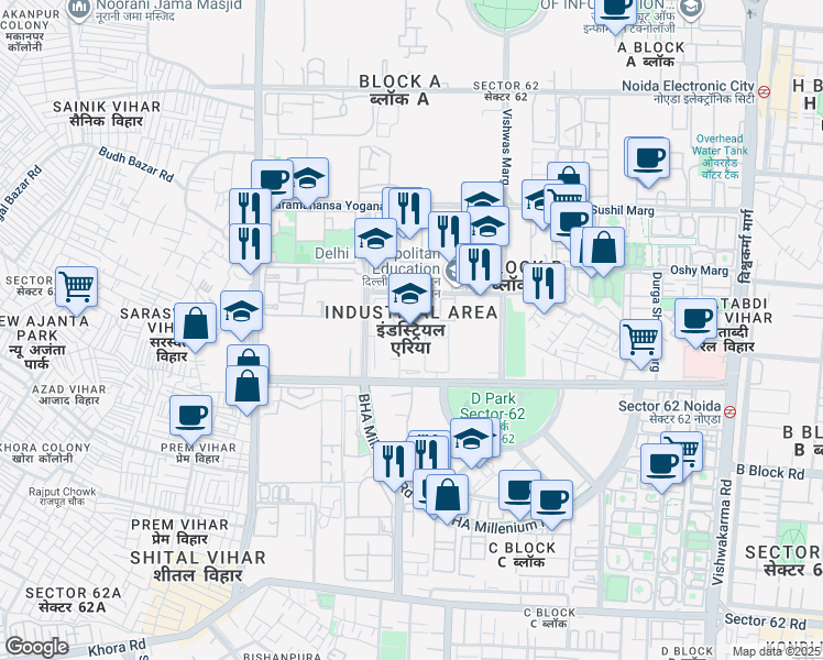 map of restaurants, bars, coffee shops, grocery stores, and more near in Noida