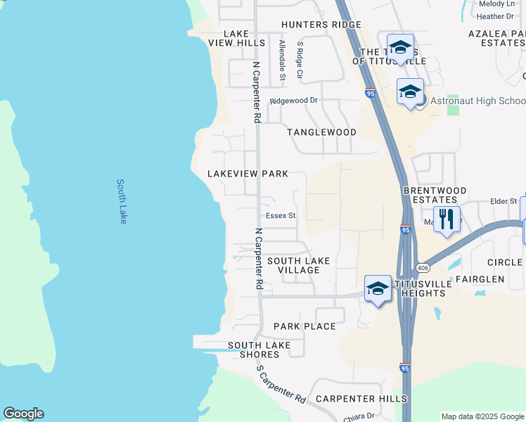 map of restaurants, bars, coffee shops, grocery stores, and more near 3960 Essex Street in Titusville