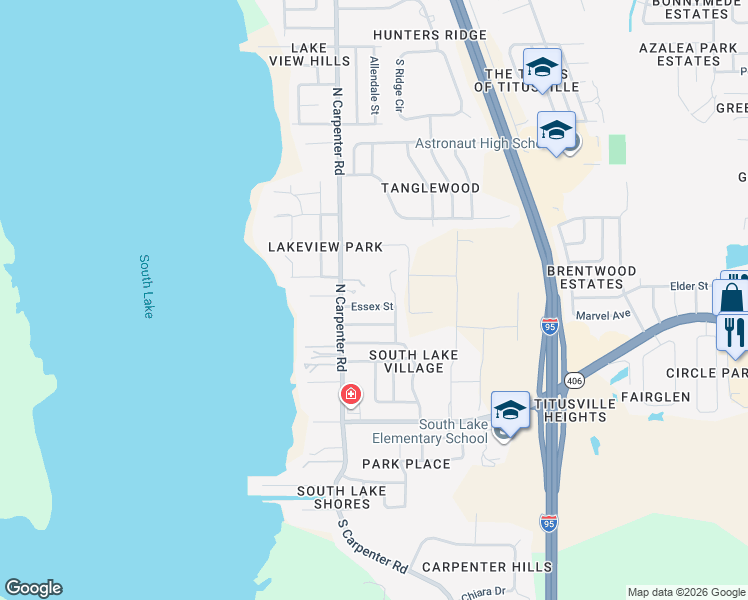 map of restaurants, bars, coffee shops, grocery stores, and more near 3880 Essex Street in Titusville