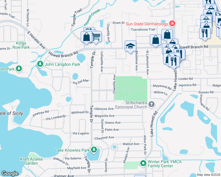 map of restaurants, bars, coffee shops, grocery stores, and more near 1435 Place Vendome in Winter Park