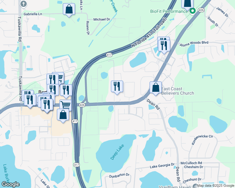 map of restaurants, bars, coffee shops, grocery stores, and more near 2785 Wrights Road in Oviedo