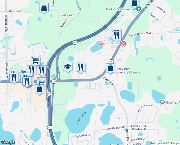 map of restaurants, bars, coffee shops, grocery stores, and more near 2880 Avila Cross Circle in Oviedo