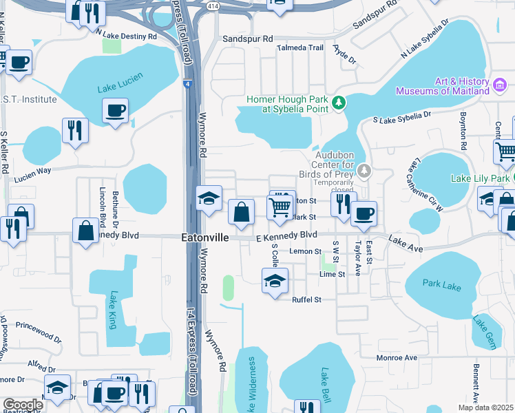 map of restaurants, bars, coffee shops, grocery stores, and more near 175 Johnson Street in Eatonville