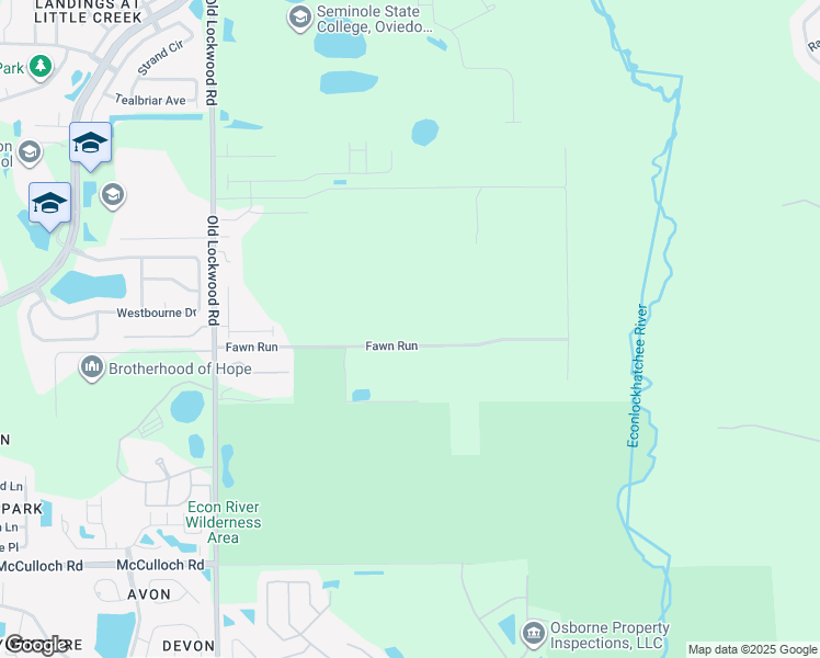 map of restaurants, bars, coffee shops, grocery stores, and more near 2476 Fawn Run in Oviedo