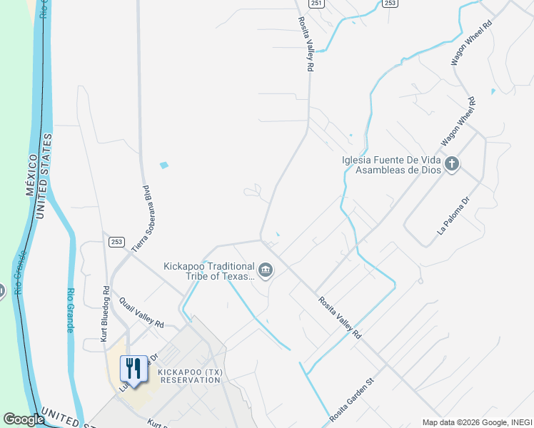 map of restaurants, bars, coffee shops, grocery stores, and more near 2063 Rosita Valley Road in Eagle Pass