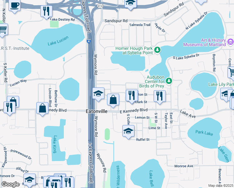map of restaurants, bars, coffee shops, grocery stores, and more near 175 Johnson Street in Eatonville