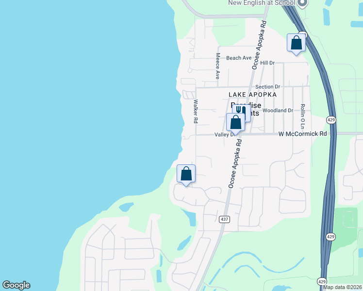 map of restaurants, bars, coffee shops, grocery stores, and more near 3804 Walker Road in Apopka