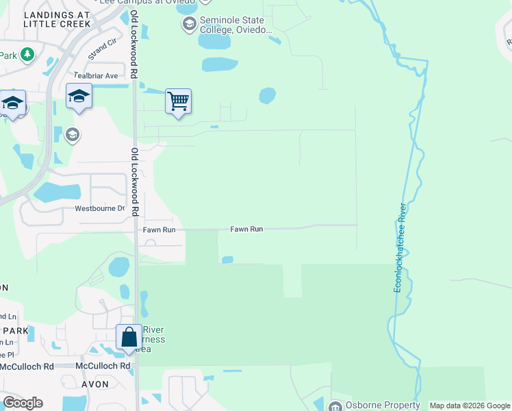 map of restaurants, bars, coffee shops, grocery stores, and more near 2476 Fawn Run in Oviedo