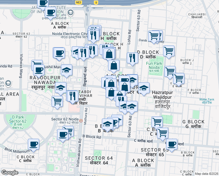 map of restaurants, bars, coffee shops, grocery stores, and more near in Noida