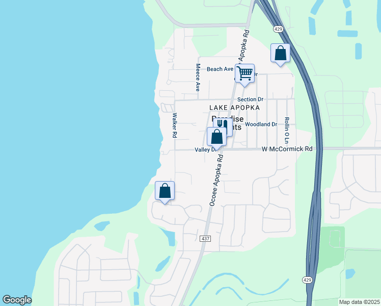 map of restaurants, bars, coffee shops, grocery stores, and more near 2334 Valley Drive in Apopka