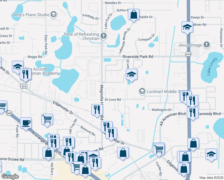 map of restaurants, bars, coffee shops, grocery stores, and more near 6743 Brittany Chase Court in Orlando