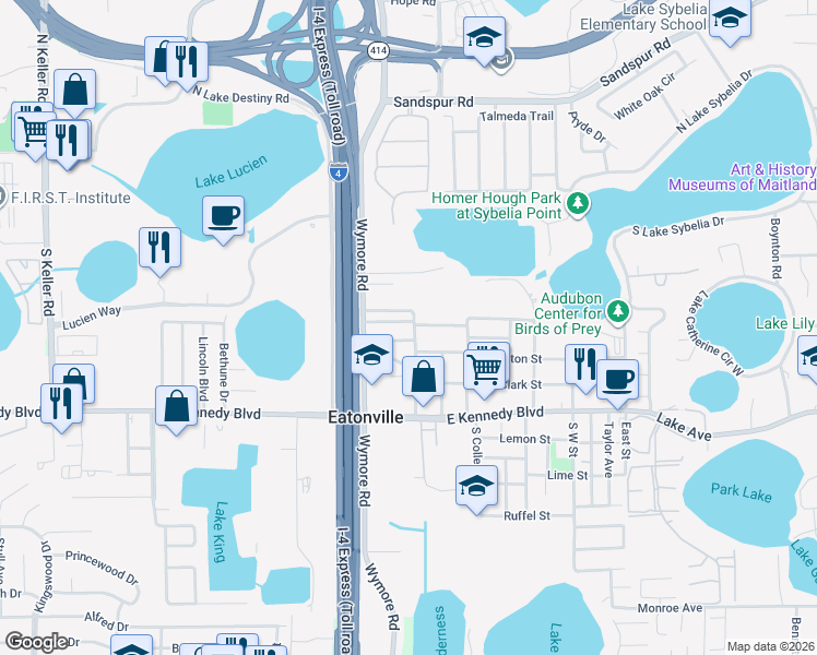 map of restaurants, bars, coffee shops, grocery stores, and more near 2000 Rogers Avenue in Maitland