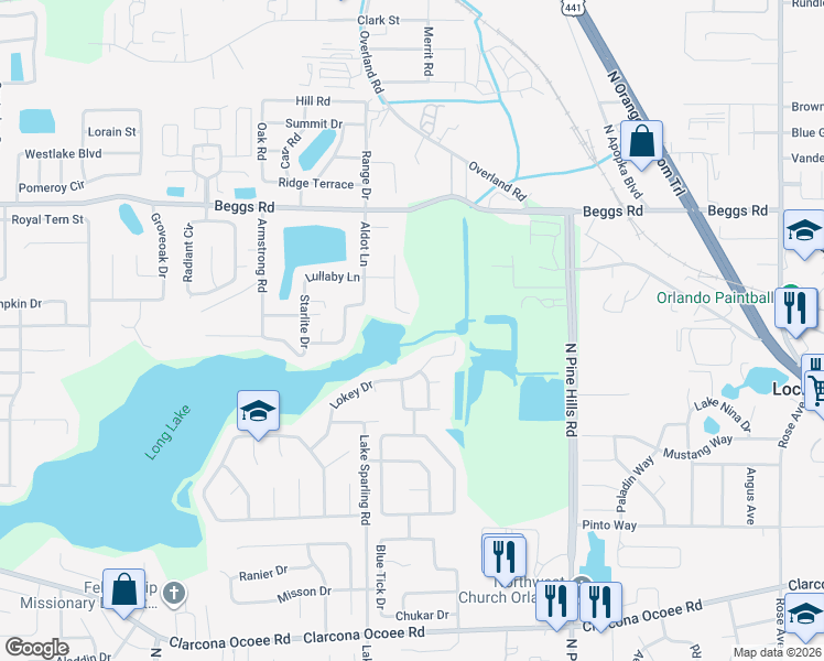map of restaurants, bars, coffee shops, grocery stores, and more near 7302 Anstead Circle in Orlando