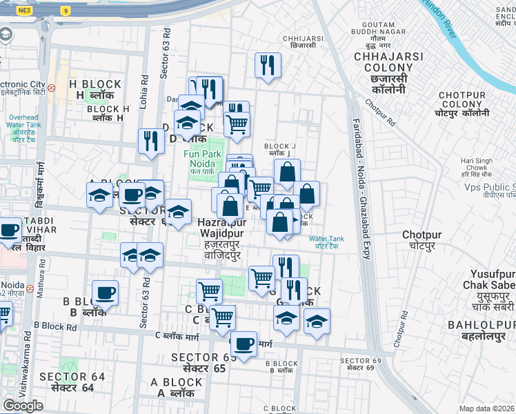 map of restaurants, bars, coffee shops, grocery stores, and more near in Noida