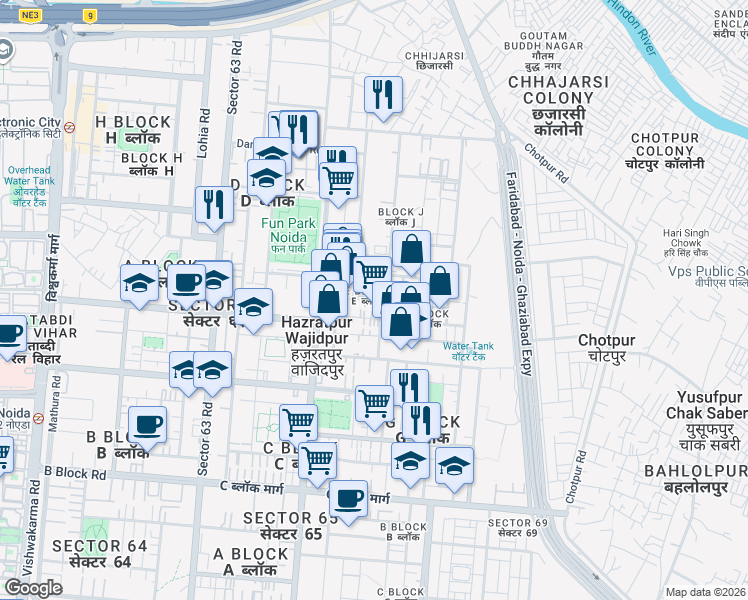 map of restaurants, bars, coffee shops, grocery stores, and more near in Noida