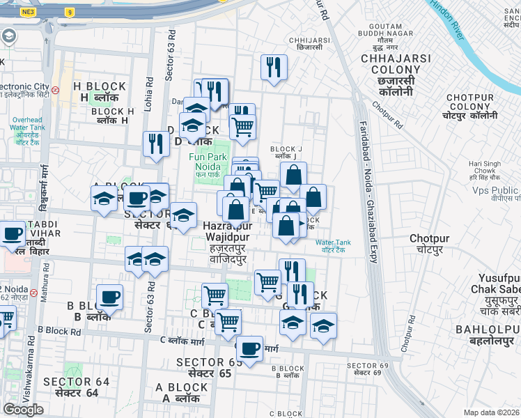 map of restaurants, bars, coffee shops, grocery stores, and more near in Noida