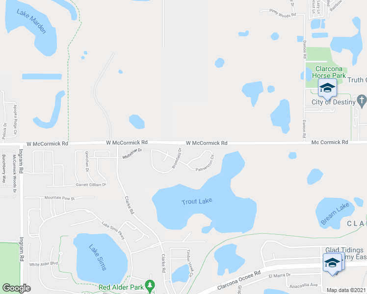 map of restaurants, bars, coffee shops, grocery stores, and more near 3395 Bromfield Drive in Ocoee