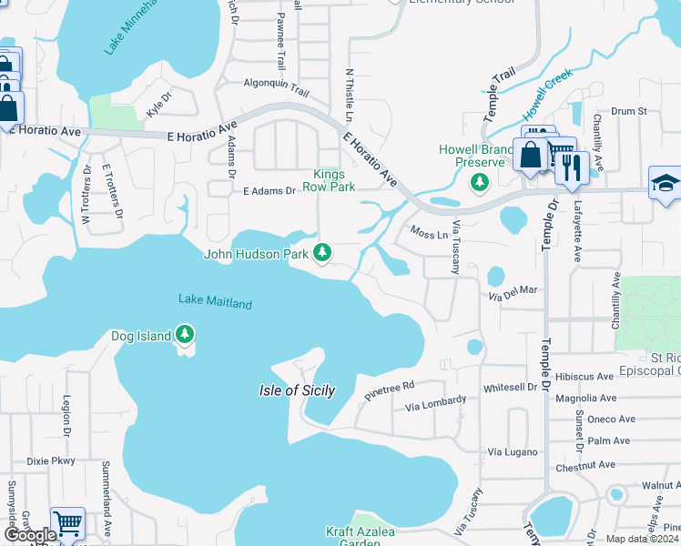 map of restaurants, bars, coffee shops, grocery stores, and more near 40 Cypress Lane in Winter Park
