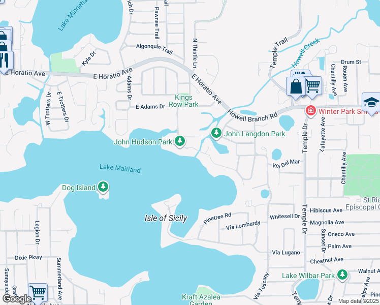 map of restaurants, bars, coffee shops, grocery stores, and more near 40 Cypress Lane in Winter Park