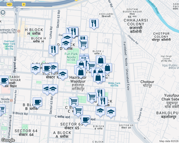 map of restaurants, bars, coffee shops, grocery stores, and more near in Noida