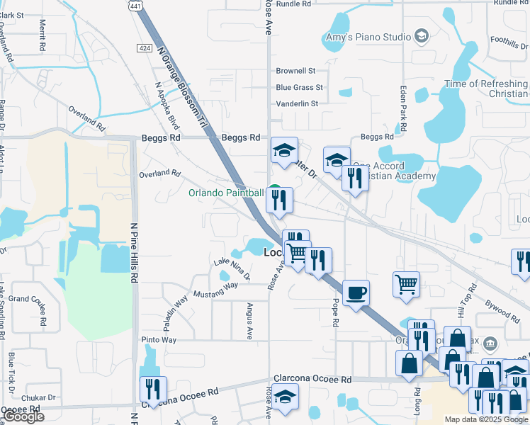 map of restaurants, bars, coffee shops, grocery stores, and more near 6919 North Orange Blossom Trail in Orlando