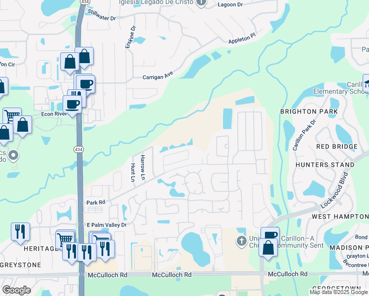 map of restaurants, bars, coffee shops, grocery stores, and more near 3488 Kayla Circle in Oviedo