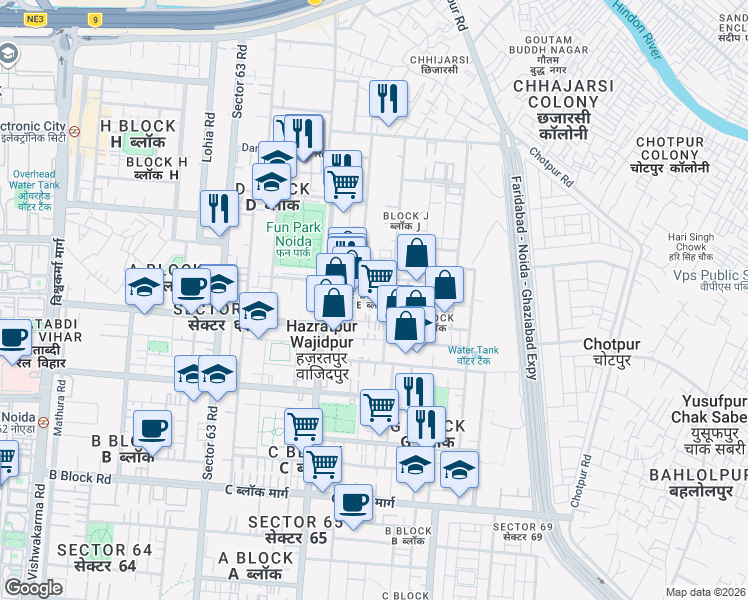 map of restaurants, bars, coffee shops, grocery stores, and more near in Noida