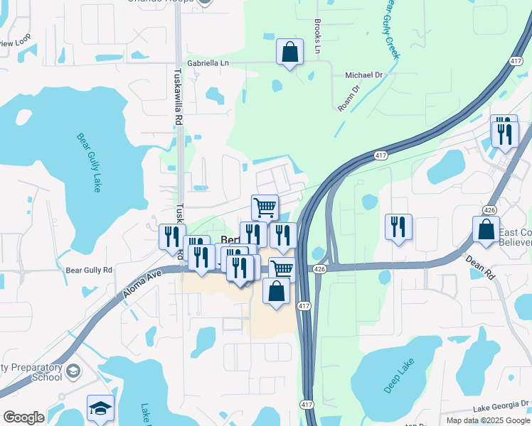 map of restaurants, bars, coffee shops, grocery stores, and more near 5033 Cypress Branch Point in Oviedo