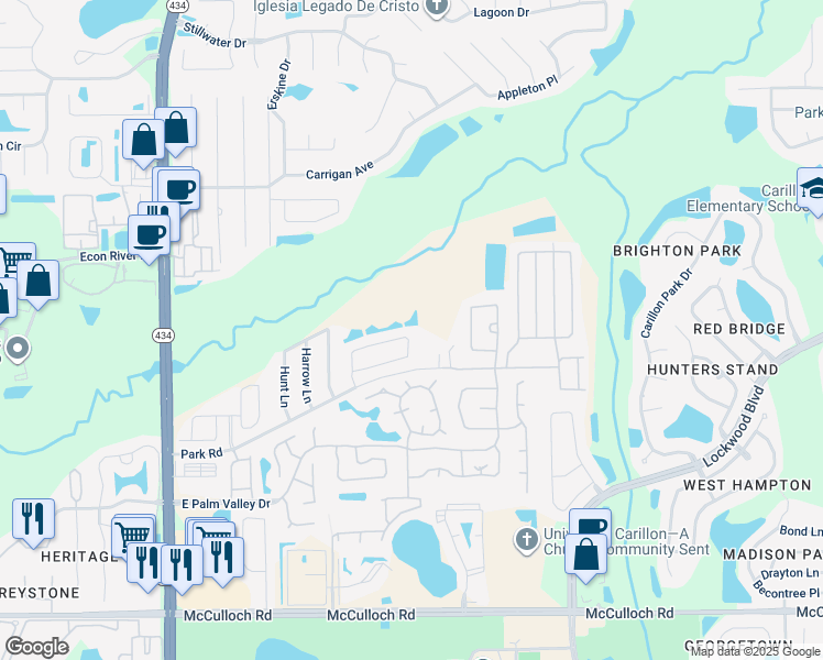 map of restaurants, bars, coffee shops, grocery stores, and more near 3492 Kayla Circle in Oviedo