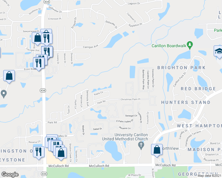 map of restaurants, bars, coffee shops, grocery stores, and more near 3488 Kayla Cir in Oviedo