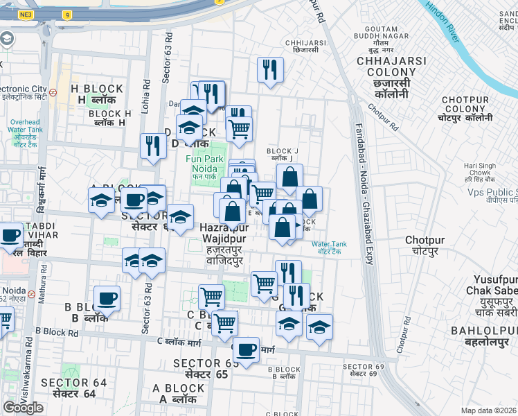 map of restaurants, bars, coffee shops, grocery stores, and more near in Noida