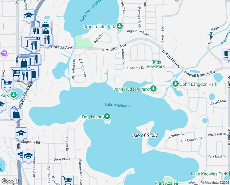 map of restaurants, bars, coffee shops, grocery stores, and more near 123 White Caps Circle in Maitland