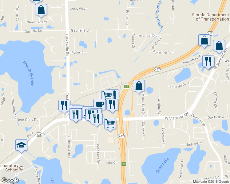 map of restaurants, bars, coffee shops, grocery stores, and more near 5113 Cypress Branch Point in Oviedo
