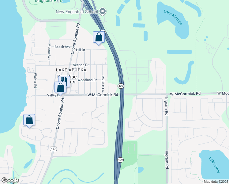map of restaurants, bars, coffee shops, grocery stores, and more near 1833 West McCormick Road in Apopka